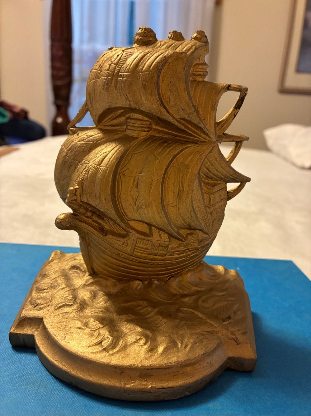 Antique Jennings Brothers Brass Galleon Single Bookend Doorstop JB 242